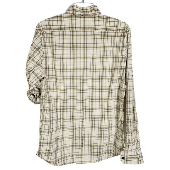 Express Mens Shirt Size Medium 15-15.5 Fitted Yellow Plaid Button Front Pockets - Picture 2 of 10